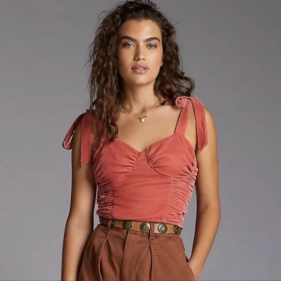 Anthropologie Corset-Seamed Velvet Top Size L - Picture 1 of 11